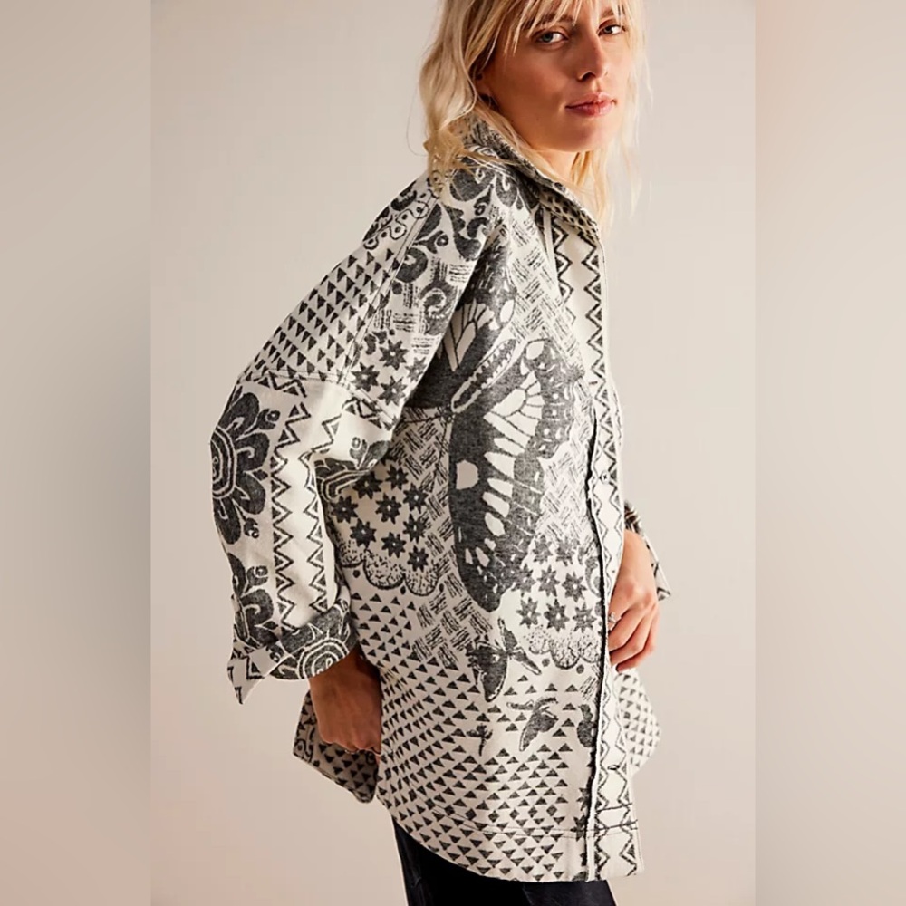 🦋🖤 Free People | We the Free Butterfly Jacquard Button Up Oversized Shirt